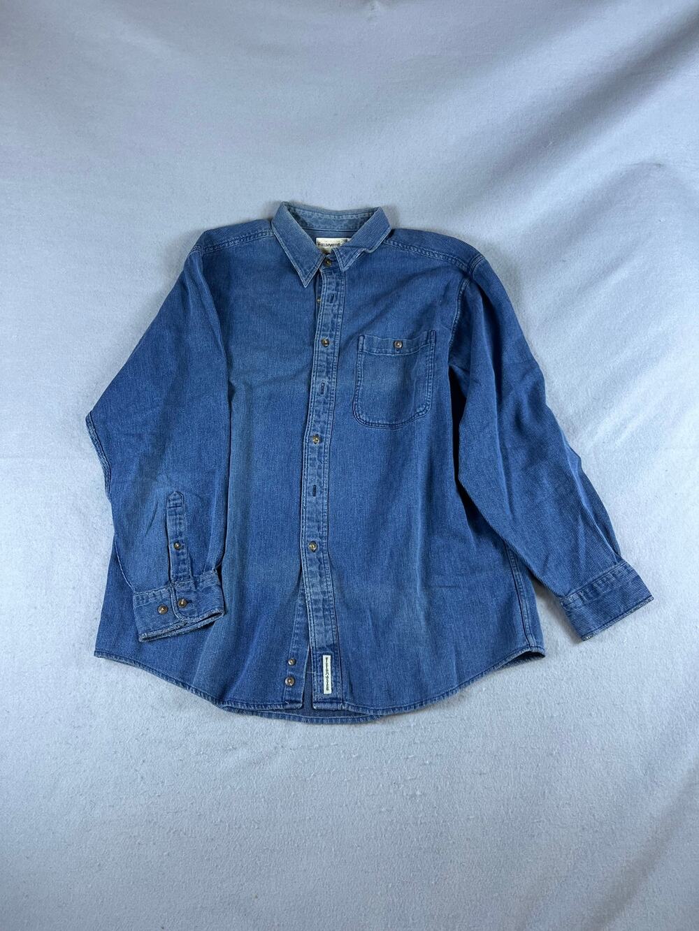Vintage Fieldmaster Shirt Mens L Blue Long Sleeve Medium Wash Textured Classic